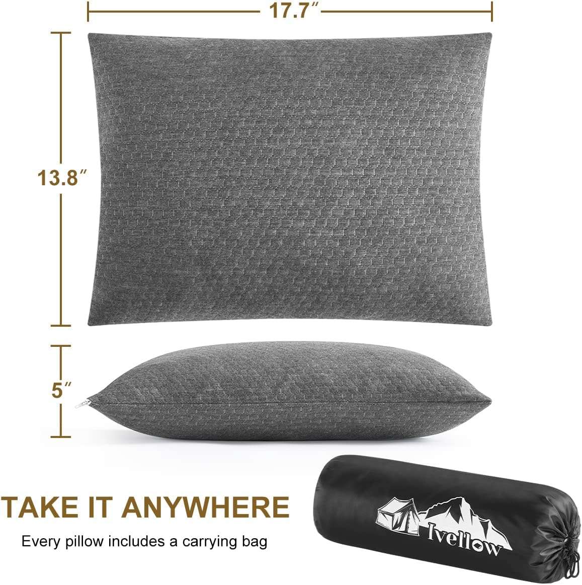 Ivellow Travel Pillow Compressible Camping Pillow for Sleeping Shredded Memory Foam Pillow Compact Firm Supportive Pillow for Adults Kids Outdoor Backpacking Hiking Essential Gear - 5