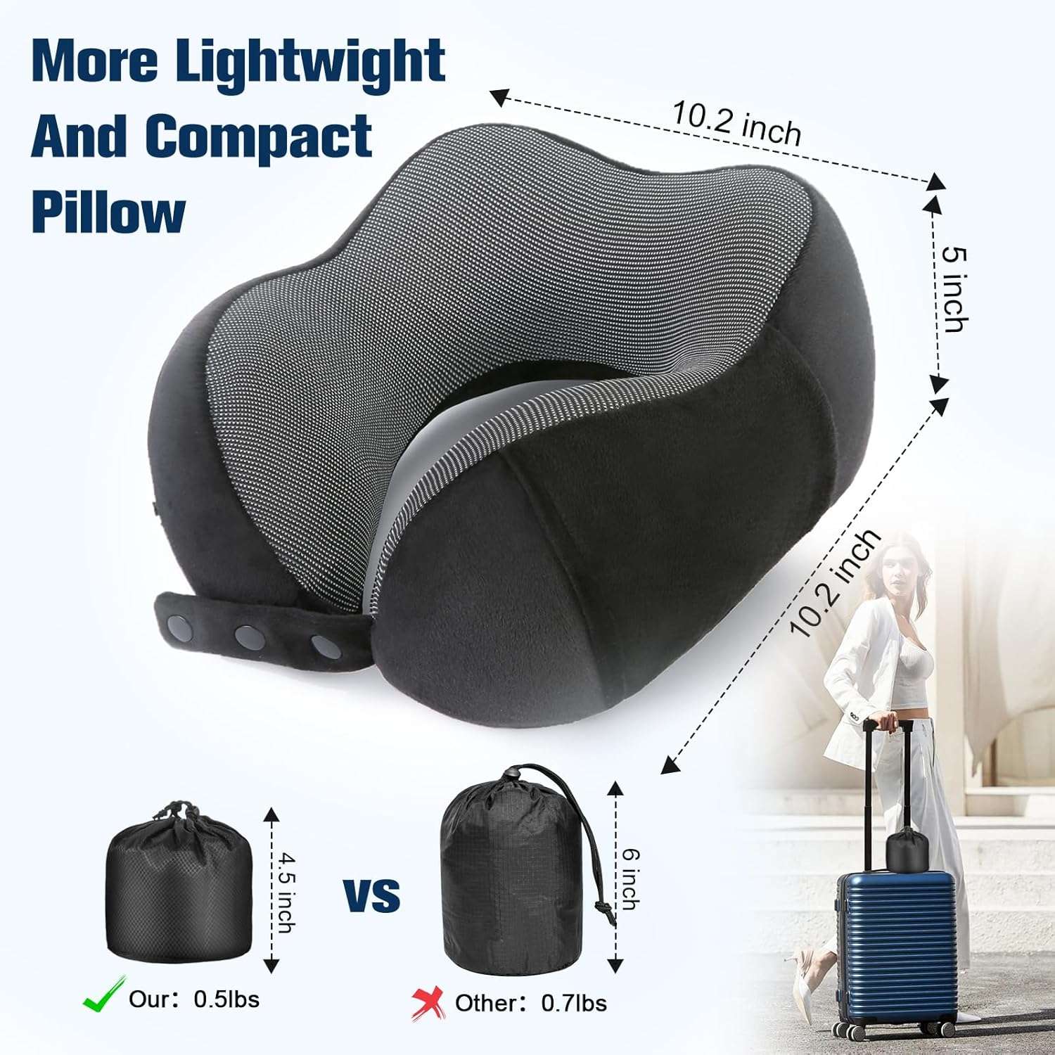 Neck Pillow for Traveling, Travel Pillows for Airplanes,100% Pure Memory Foam Travel Neck Pillow, Adjustable Flight Pillow, Portable Plane Accessories - 3