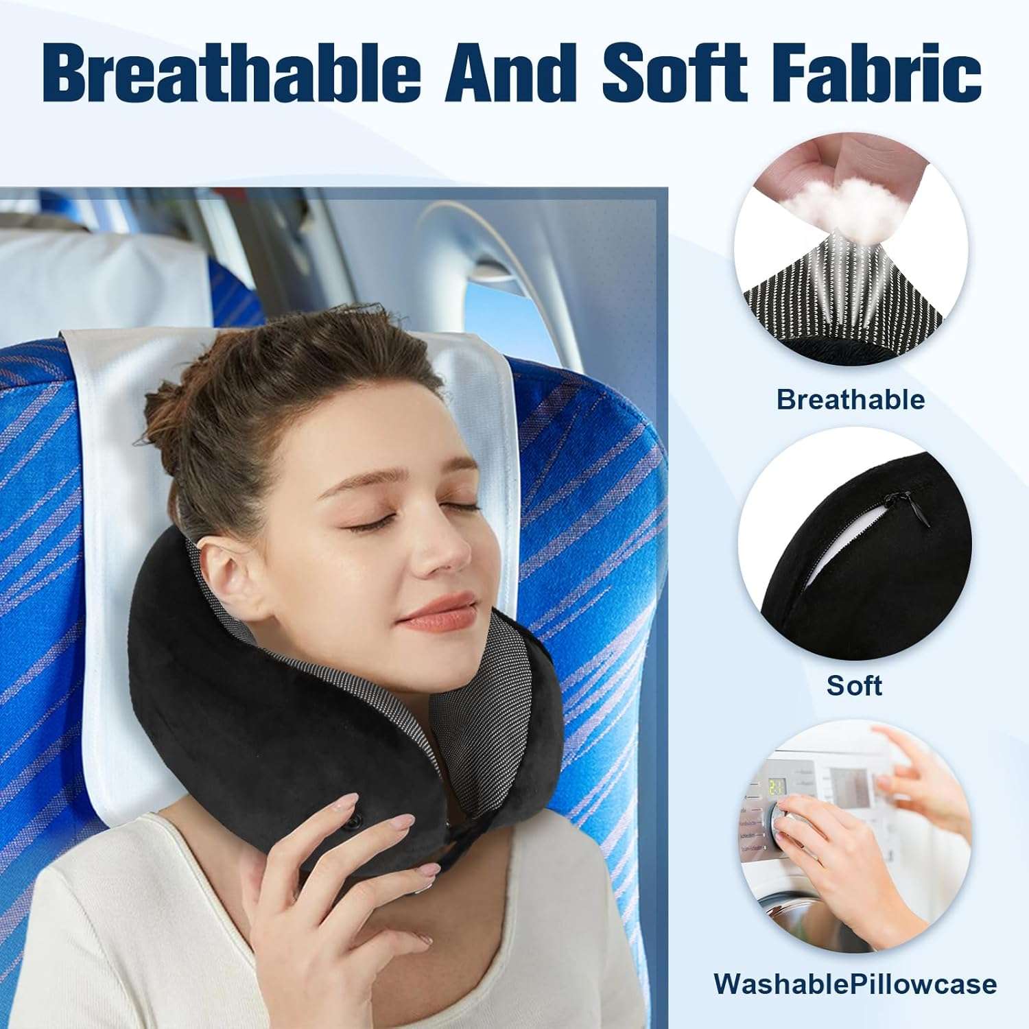 Neck Pillow for Traveling, Travel Pillows for Airplanes,100% Pure Memory Foam Travel Neck Pillow, Adjustable Flight Pillow, Portable Plane Accessories - 6