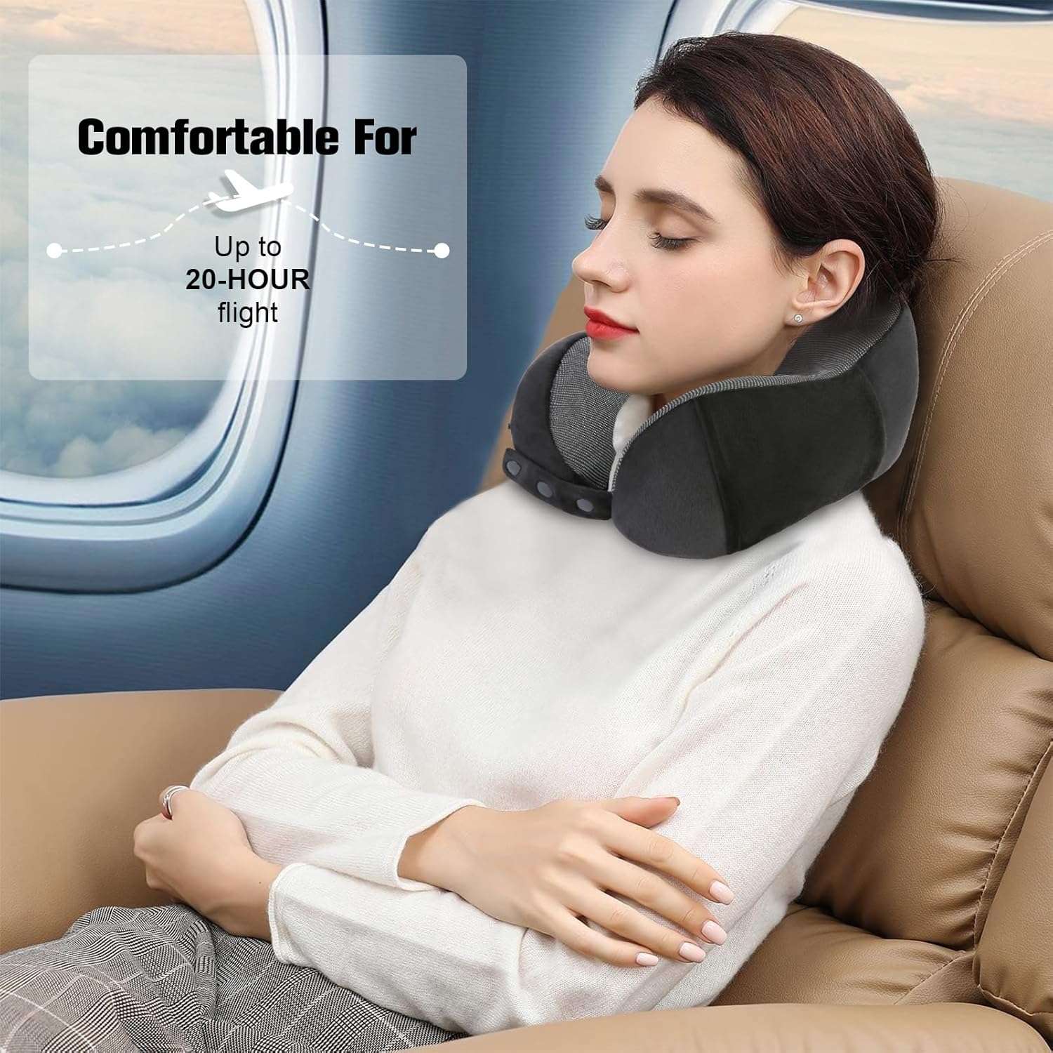 Neck Pillow for Traveling, Travel Pillows for Airplanes,100% Pure Memory Foam Travel Neck Pillow, Adjustable Flight Pillow, Portable Plane Accessories - 7