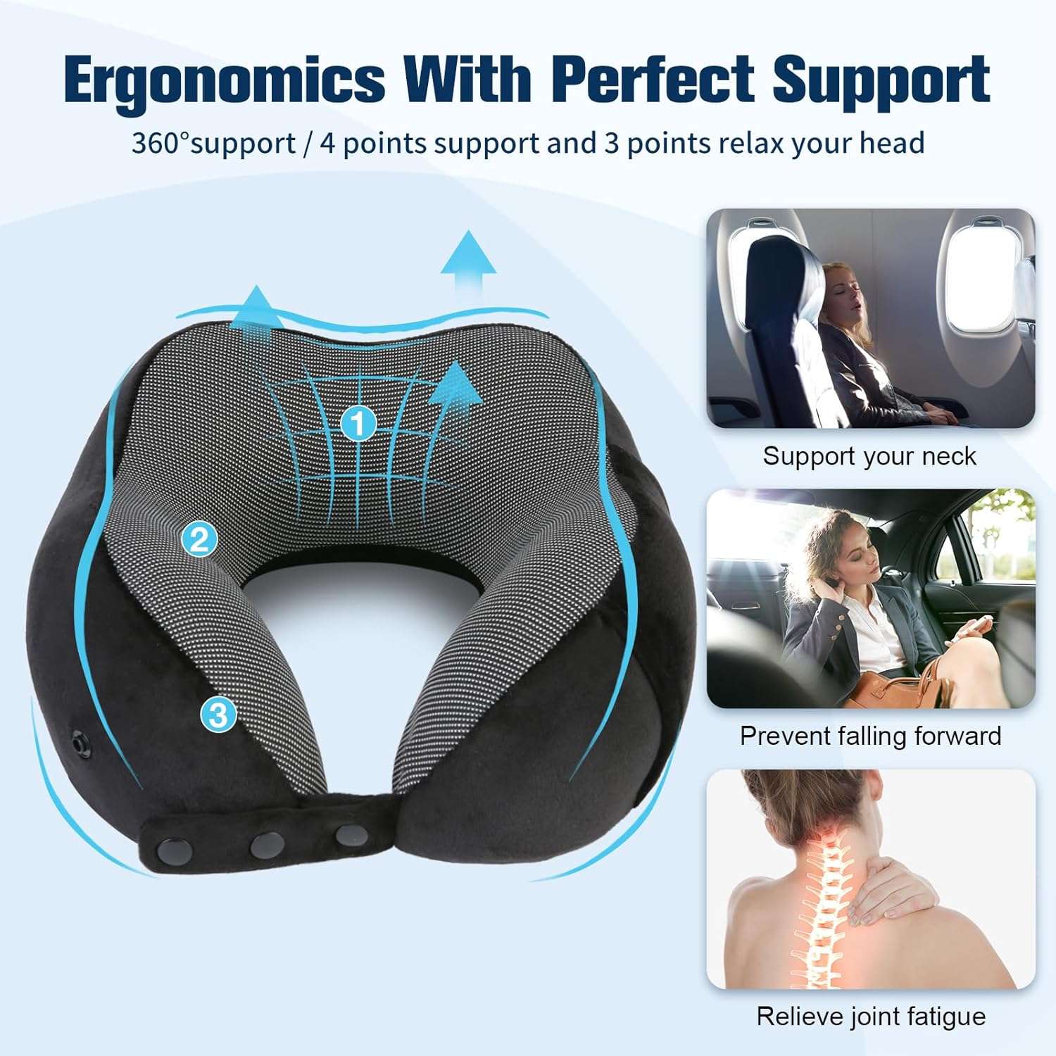 Neck Pillow for Traveling, Travel Pillows for Airplanes,100% Pure Memory Foam Travel Neck Pillow, Adjustable Flight Pillow, Portable Plane Accessories - 9