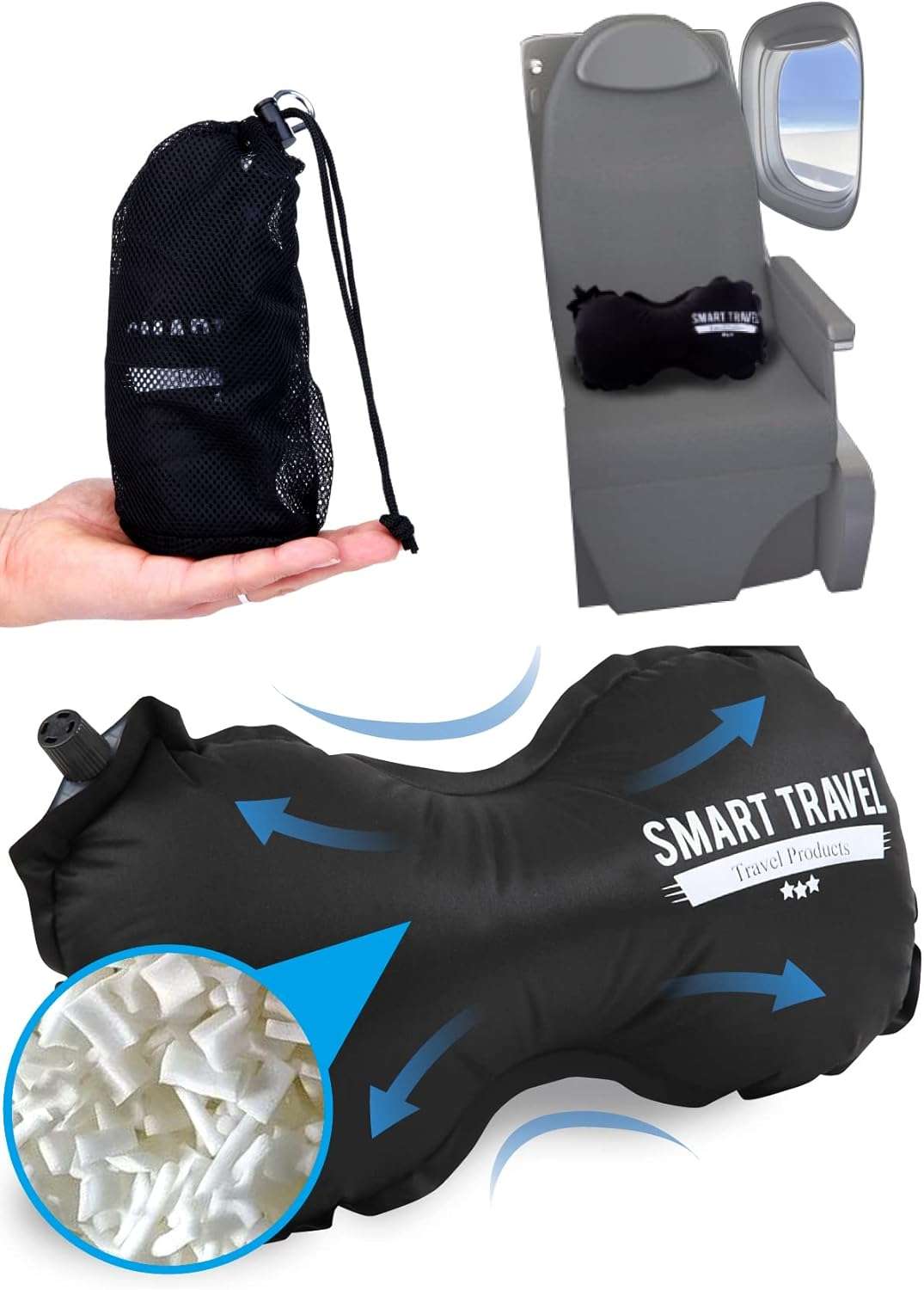 SMART TRAVEL Travel Products Inflatable Lumbar Travel Pillow for Airplane Back Support Long Flight Essential for Women Men Kids - 1