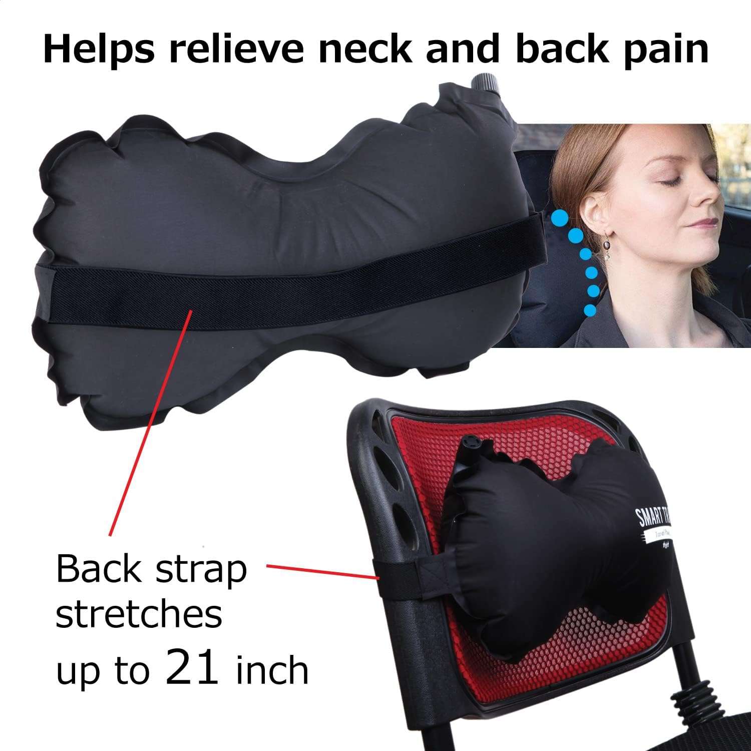 SMART TRAVEL Travel Products Inflatable Lumbar Travel Pillow for Airplane Back Support Long Flight Essential for Women Men Kids - 4