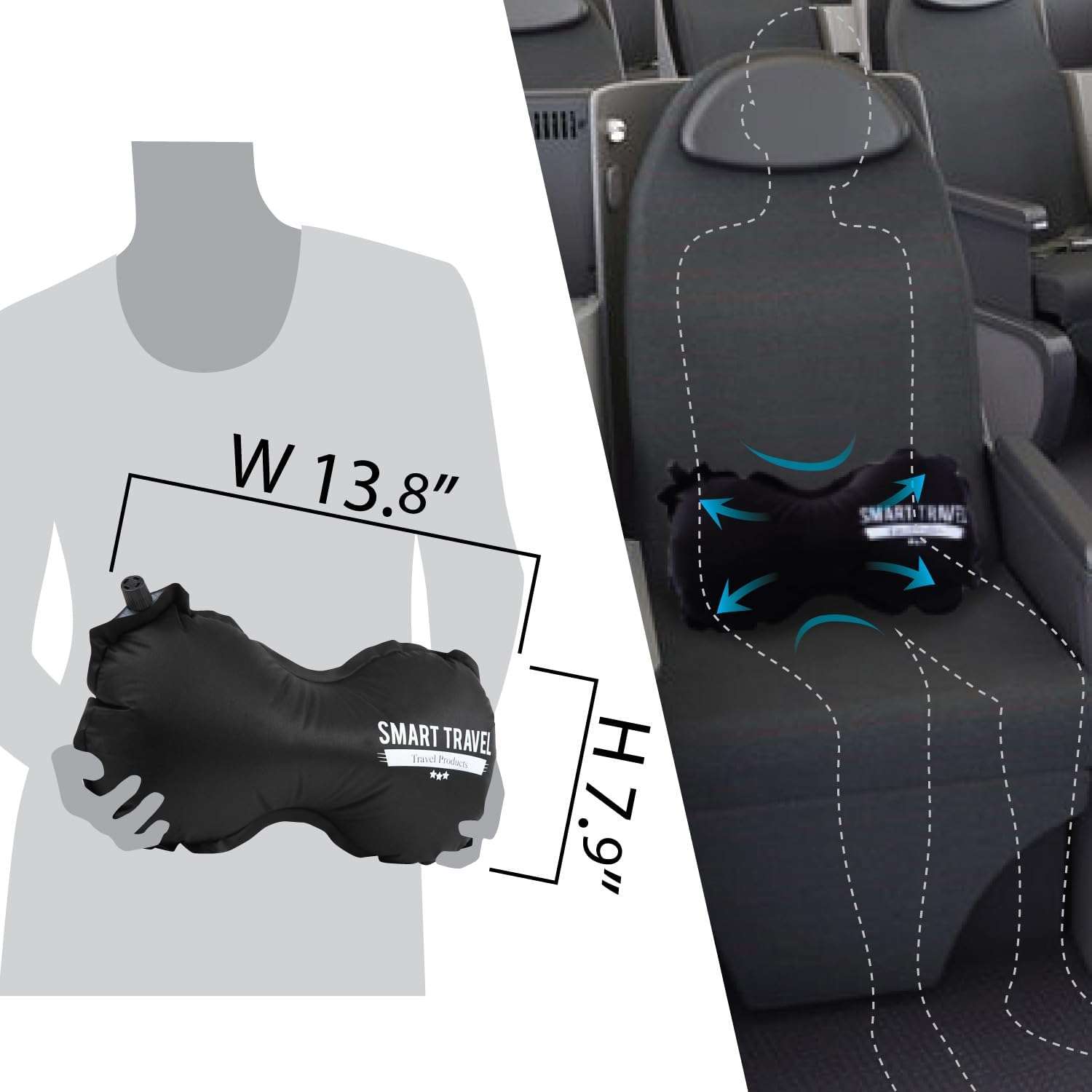 SMART TRAVEL Travel Products Inflatable Lumbar Travel Pillow for Airplane Back Support Long Flight Essential for Women Men Kids - 6