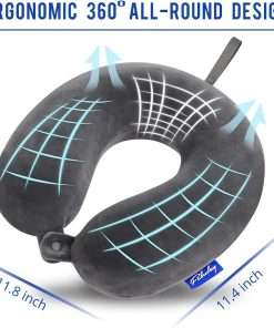 Travel Pillow Memory Foam for Airplanes - Neck Pillow for Traveling, Car, Home, Flight Pillow for Sleeping with Attachable Snap Strap Soft Washable Cover, Provide Head Neck Support Rest - 5