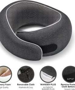 WANDER PLUS® Genuine Travel Pillow, 100% Pure Memory Foam Neck Pillow for Airplanes, Comfortable Breathable Cover, 360° Support Stowable Pillows for Sleeping - 3