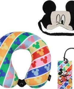 Bioworld Disney Mickey Mouse Kids Travel Set with Neck Pillow, Eye Mask, and Luggage Tag - Disney Adventures Await! - 1