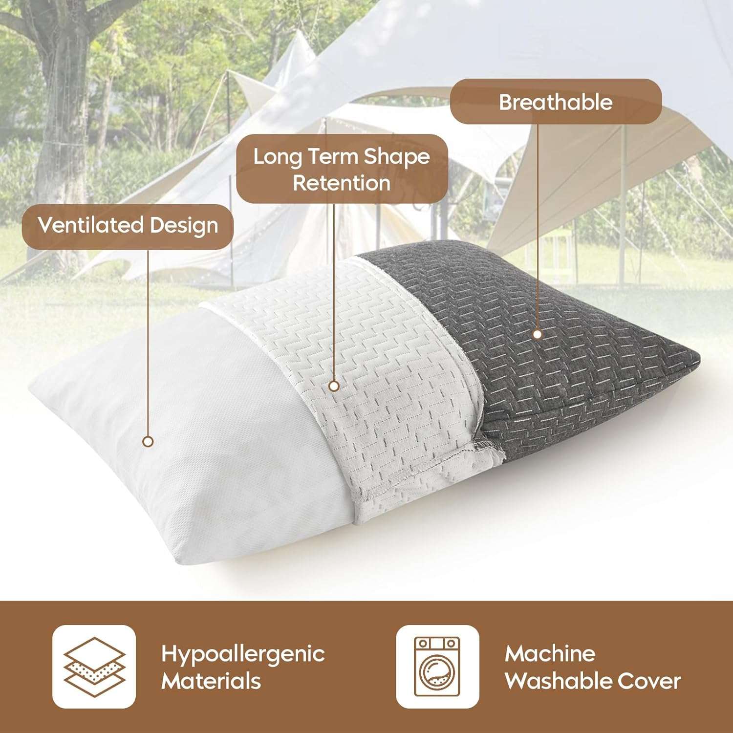 Small Shredded Memory Foam Pillow, Camping Pillow Travel Pillow - Compressible Medium Firm, Breathable Cover, Ideal Backpacking Hiking, Airplane and Car - 2