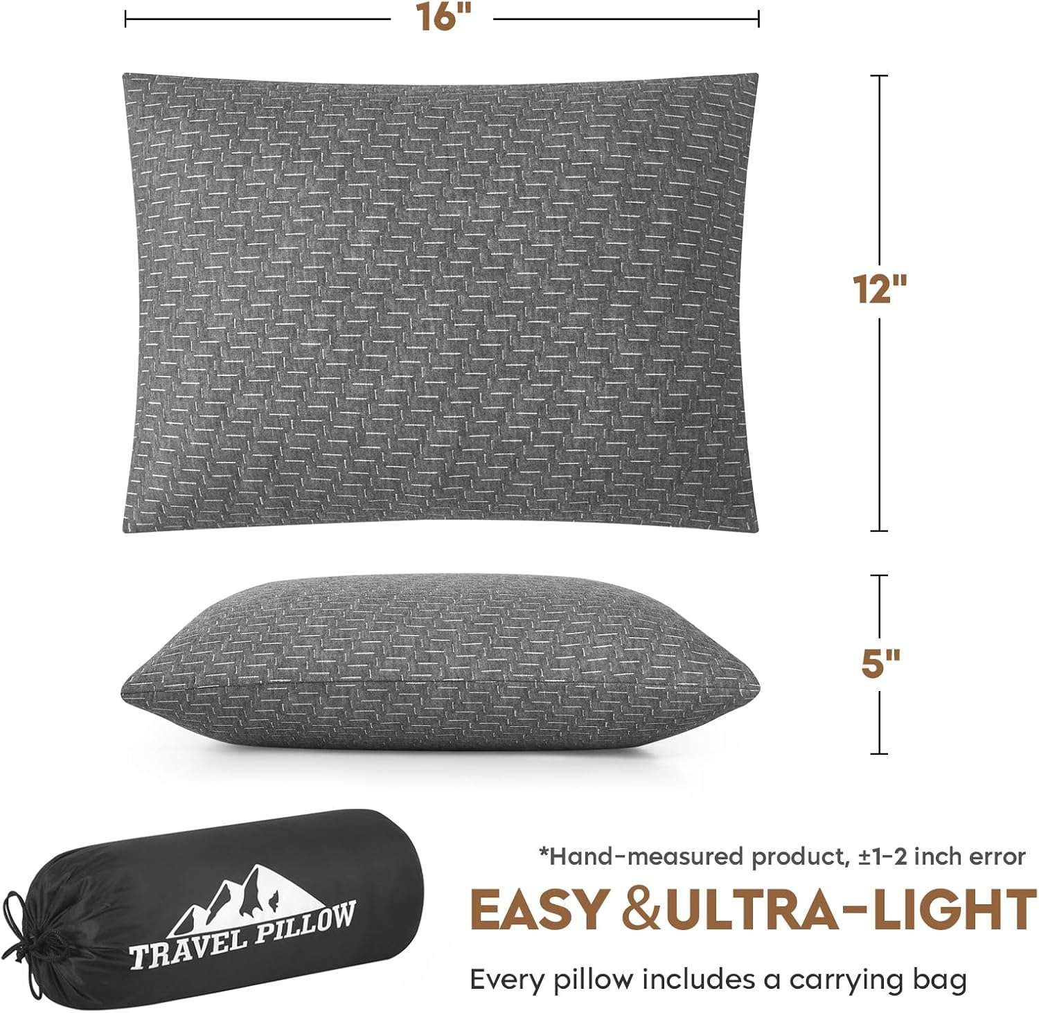 Small Shredded Memory Foam Pillow, Camping Pillow Travel Pillow - Compressible Medium Firm, Breathable Cover, Ideal Backpacking Hiking, Airplane and Car - 3