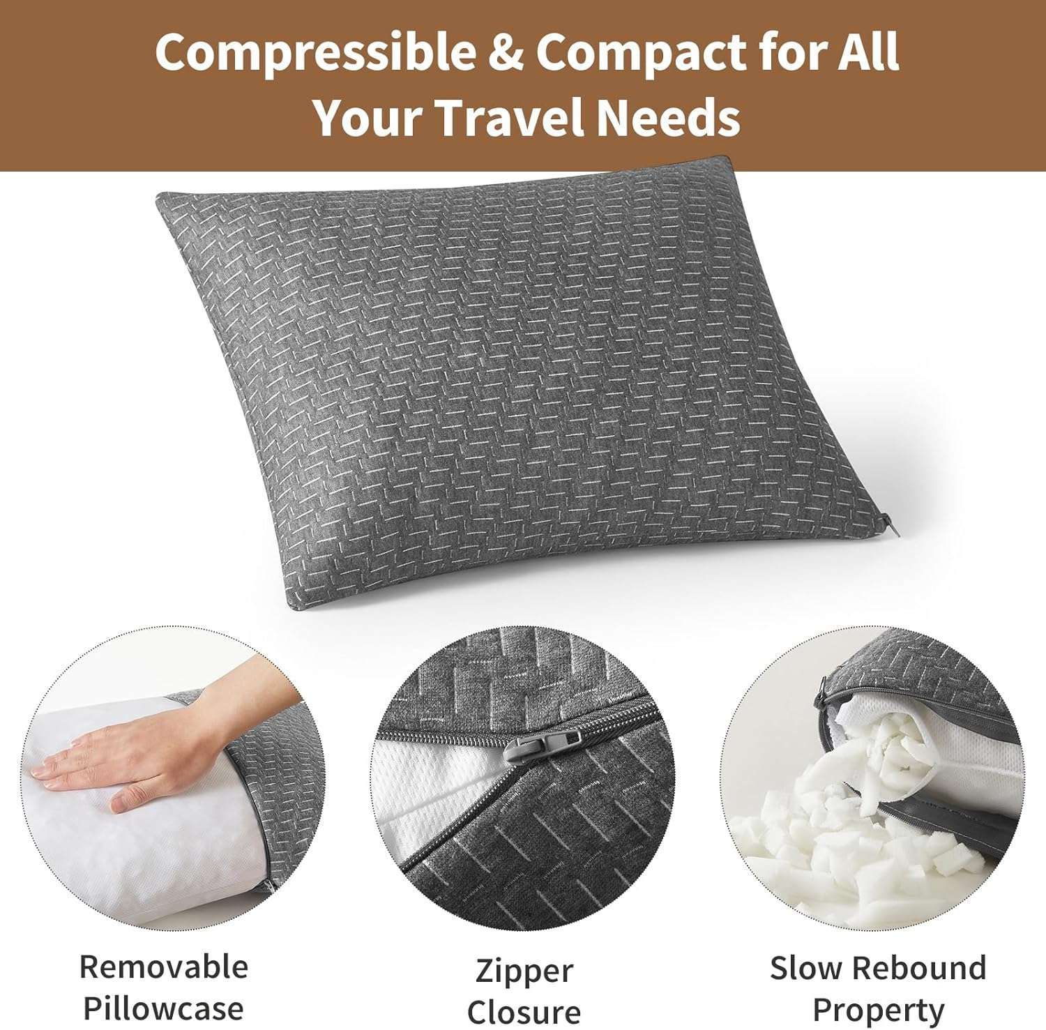 Small Shredded Memory Foam Pillow, Camping Pillow Travel Pillow - Compressible Medium Firm, Breathable Cover, Ideal Backpacking Hiking, Airplane and Car - 5