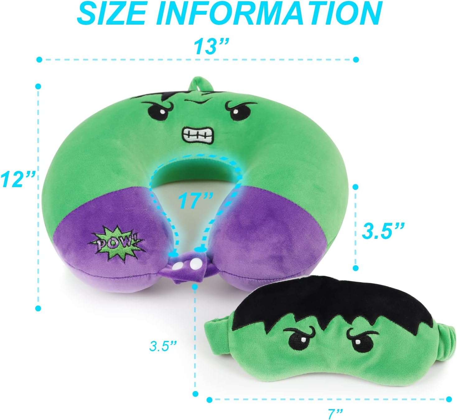 Superhero Travel Pillow for Kids & Adults with Sleep Eye Mask, Memory Foam U-Shaped Neck Pillow with Washable Cover, Soft Head Support Travel Accessories - 2