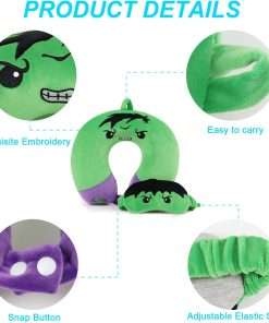 Superhero Travel Pillow for Kids & Adults with Sleep Eye Mask, Memory Foam U-Shaped Neck Pillow with Washable Cover, Soft Head Support Travel Accessories - 4