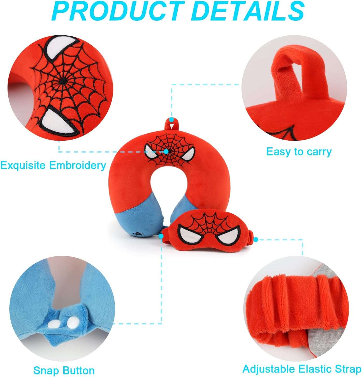 Superhero Travel Pillow for Kids & Adults with Sleep Eye Mask, Memory Foam U-Shaped Neck Pillow with Washable Cover, Soft Head Support Travel Accessories - 4