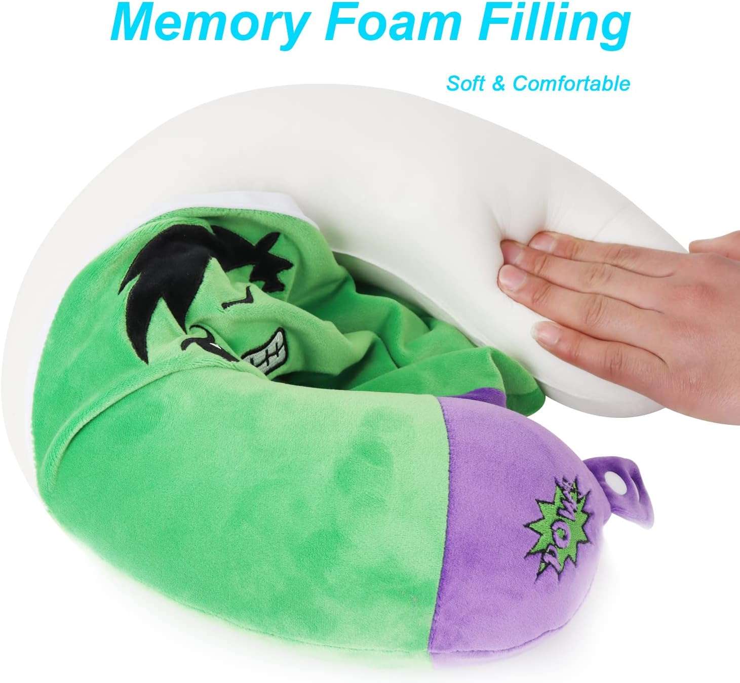 Superhero Travel Pillow for Kids & Adults with Sleep Eye Mask, Memory Foam U-Shaped Neck Pillow with Washable Cover, Soft Head Support Travel Accessories - 5