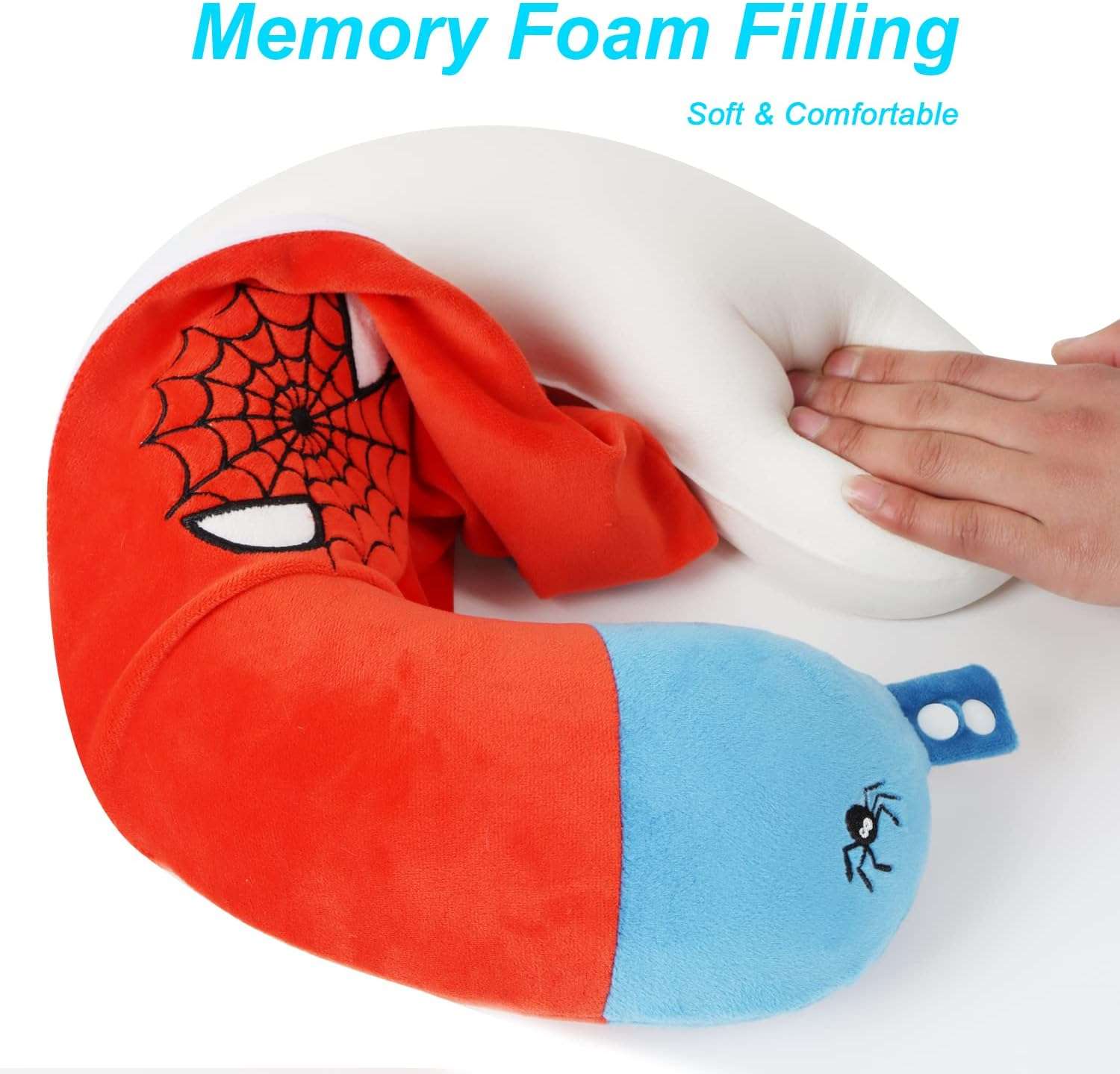 Superhero Travel Pillow for Kids & Adults with Sleep Eye Mask, Memory Foam U-Shaped Neck Pillow with Washable Cover, Soft Head Support Travel Accessories - 5