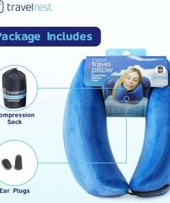TRAVELREST Nest Memory Foam Travel Neck Pillow, Advanced Support for Long Flights, Patented Design, Optimal Relaxation, Compact, Ergonomic, and Washable, On-The-Go, Attaches to Luggage - 2