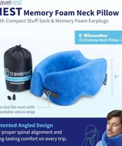 TRAVELREST Nest Memory Foam Travel Neck Pillow, Advanced Support for Long Flights, Patented Design, Optimal Relaxation, Compact, Ergonomic, and Washable, On-The-Go, Attaches to Luggage - 3