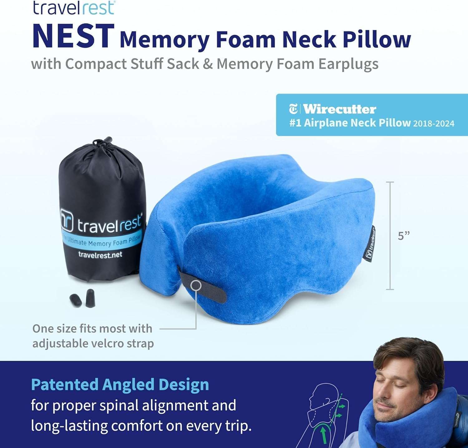 TRAVELREST Nest Memory Foam Travel Neck Pillow, Advanced Support for Long Flights, Patented Design, Optimal Relaxation, Compact, Ergonomic, and Washable, On-The-Go, Attaches to Luggage - 3