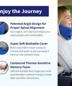 TRAVELREST Nest Memory Foam Travel Neck Pillow, Advanced Support for Long Flights, Patented Design, Optimal Relaxation, Compact, Ergonomic, and Washable, On-The-Go, Attaches to Luggage - 4