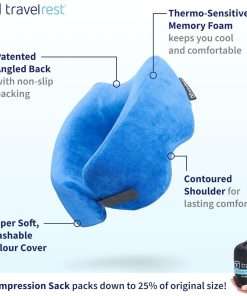 TRAVELREST Nest Memory Foam Travel Neck Pillow, Advanced Support for Long Flights, Patented Design, Optimal Relaxation, Compact, Ergonomic, and Washable, On-The-Go, Attaches to Luggage - 5