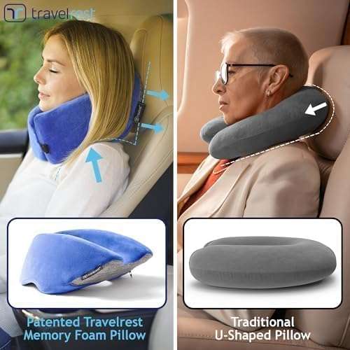 TRAVELREST Nest Memory Foam Travel Neck Pillow, Advanced Support for Long Flights, Patented Design, Optimal Relaxation, Compact, Ergonomic, and Washable, On-The-Go, Attaches to Luggage - 7