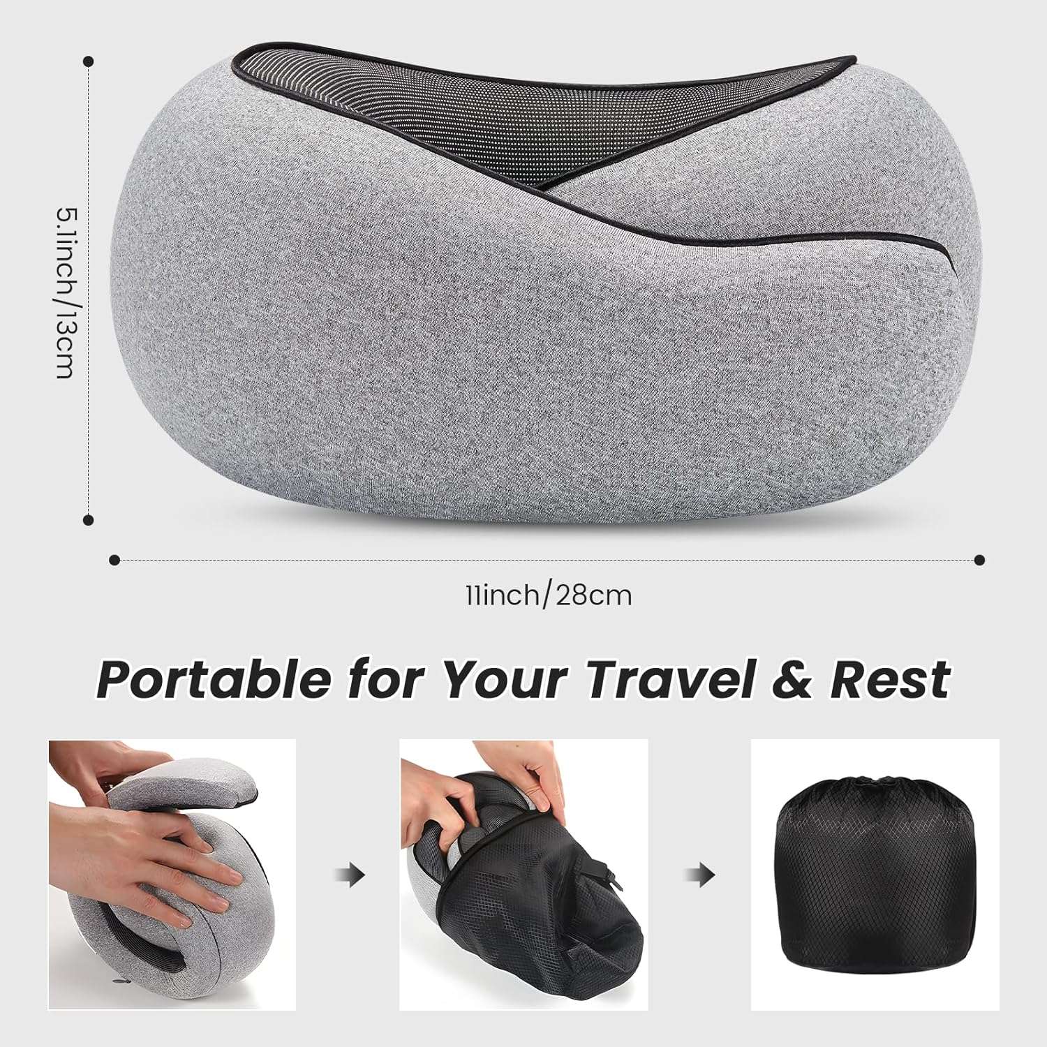 Travel Neck Pillows, 100% Memory Foam Filling, Travel Pillows for Airplanes, Compact and Ergonomic Design, Best for Sleeping Plane Train Travel Essentials - 2