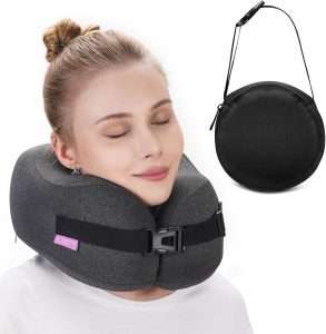 Travel Pillow Vac Compressed Memory Foam Neck Pillow Airplane,Comfortable,Neck Support,Machine Washable,Airplanes Travel Essentials Accessories for Office,Flight,Cars Breaks Sleeping - 1