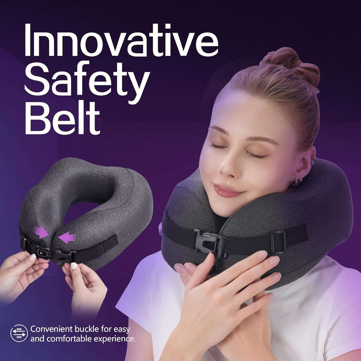 Travel Pillow Vac Compressed Memory Foam Neck Pillow Airplane,Comfortable,Neck Support,Machine Washable,Airplanes Travel Essentials Accessories for Office,Flight,Cars Breaks Sleeping - 4