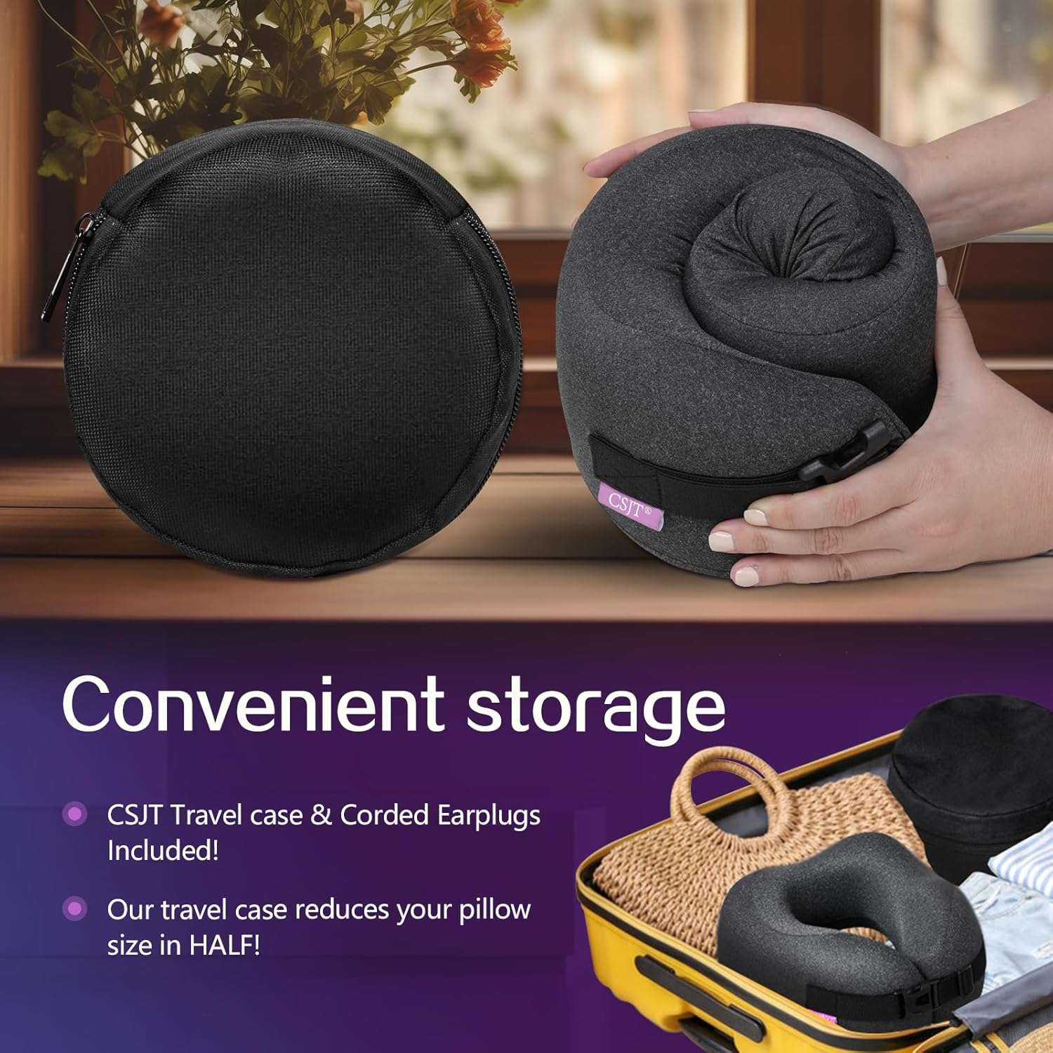 Travel Pillow Vac Compressed Memory Foam Neck Pillow Airplane,Comfortable,Neck Support,Machine Washable,Airplanes Travel Essentials Accessories for Office,Flight,Cars Breaks Sleeping - 6