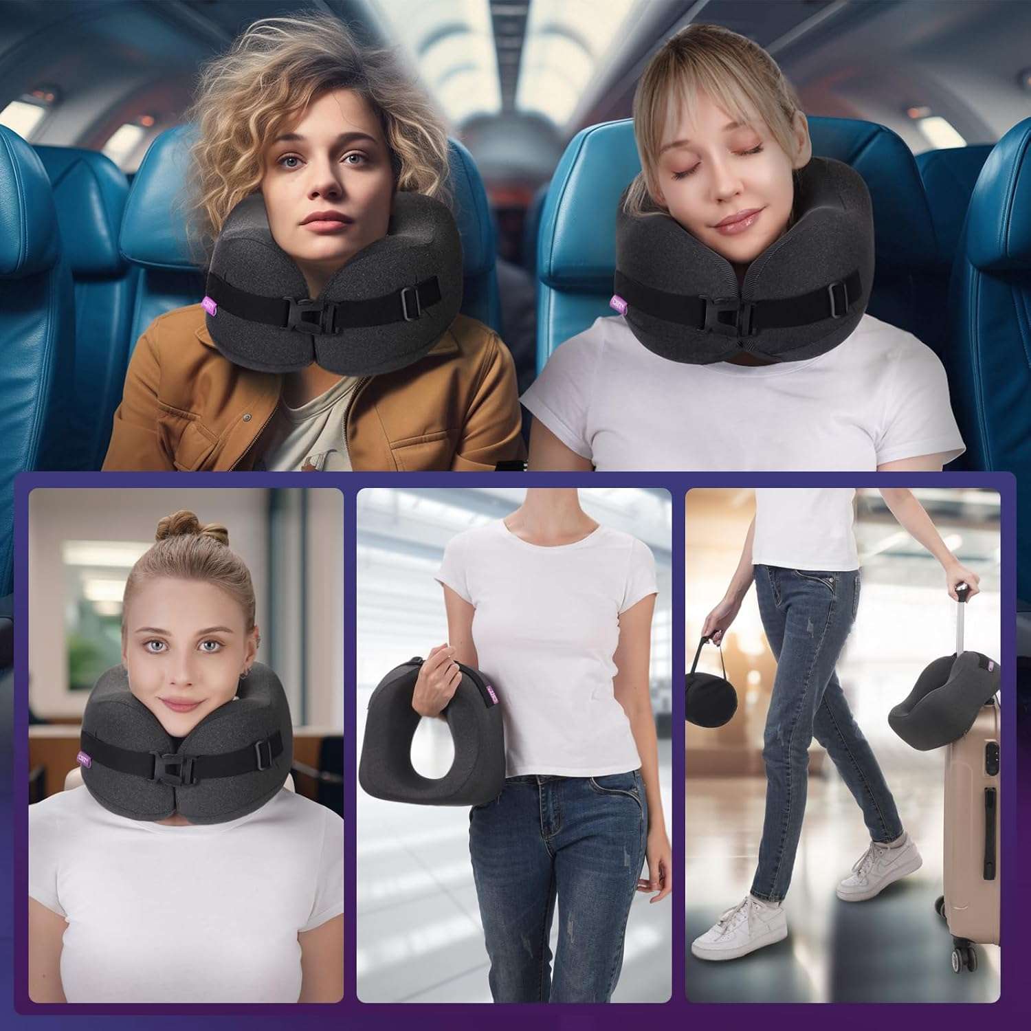 Travel Pillow Vac Compressed Memory Foam Neck Pillow Airplane,Comfortable,Neck Support,Machine Washable,Airplanes Travel Essentials Accessories for Office,Flight,Cars Breaks Sleeping - 6