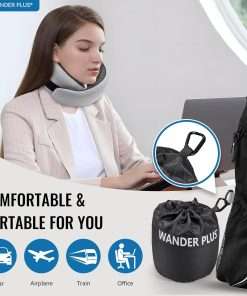WANDER PLUS® Travel Neck Pillow, Pure Memory Foam Neck Pillow for Airplanes, Comfortable Breathable Cover, 360 Degree Support Ergonomic Design Best for Sleeping Plane Train Travel - 2