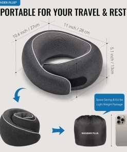 WANDER PLUS® Travel Neck Pillow, Pure Memory Foam Neck Pillow for Airplanes, Comfortable Breathable Cover, 360 Degree Support Ergonomic Design Best for Sleeping Plane Train Travel - 3