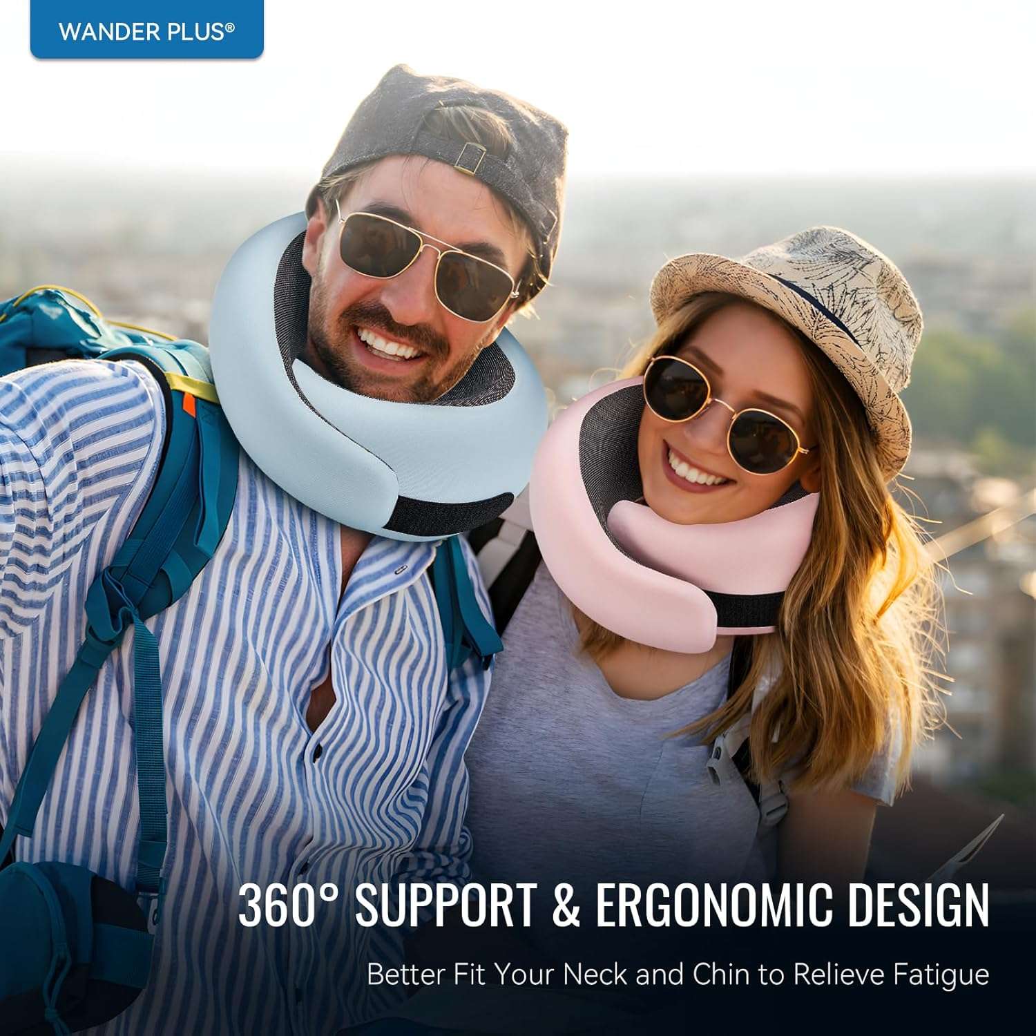 WANDER PLUS® Travel Neck Pillow, Pure Memory Foam Neck Pillow for Airplanes, Comfortable Breathable Cover, 360 Degree Support Ergonomic Design Best for Sleeping Plane Train Travel - 6