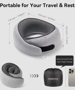 WANDER PLUS® Travel Pillow, 100% Pure Memory Foam Travel Neck Pillow Airplane Neck Support Ergonomic Design Best for Sleeping Plane Car Train Office Flight for Adults Grey - 4