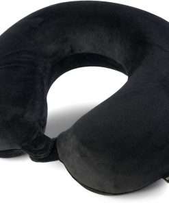 Brookstone Travel Neck Pillow - Lightweight Fleece Casing U-Shaped Stuffable Memory Foam Travel Pillow for Sleeping and Neck Support, Black - 1