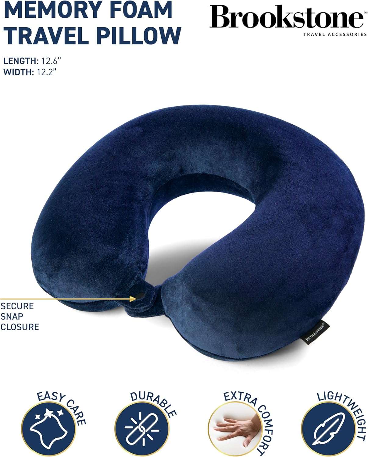 Brookstone Travel Neck Pillow - Lightweight Fleece Casing U-Shaped Stuffable Memory Foam Travel Pillow for Sleeping and Neck Support, Blue - 2