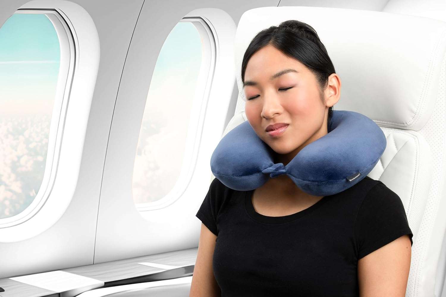 Brookstone Travel Neck Pillow - Lightweight Fleece Casing U-Shaped Stuffable Memory Foam Travel Pillow for Sleeping and Neck Support, Blue - 3