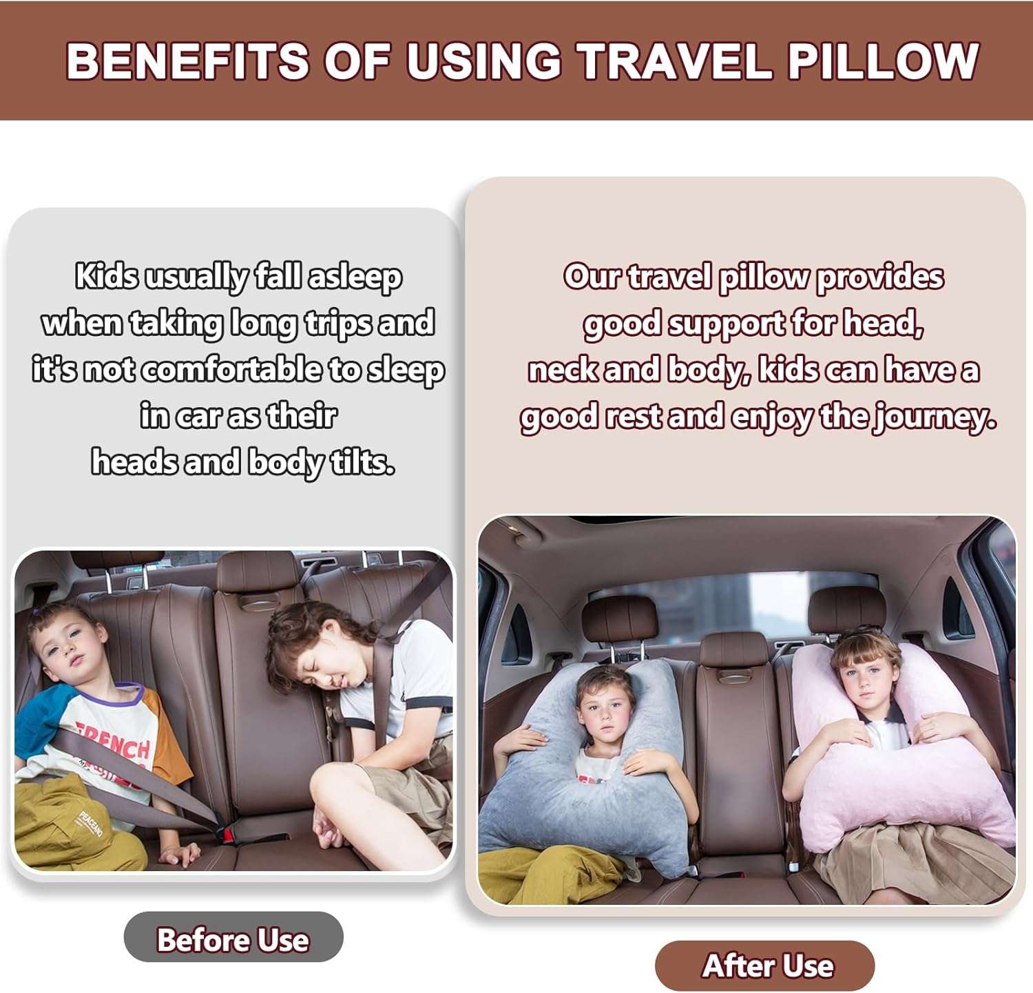 Car Pillow for Kids, Memory Foam Travel Pillow for Car and Adults, Kid Travel Pillow for Sleeping on Road Trip, Small Body Pillow for Kids - 2