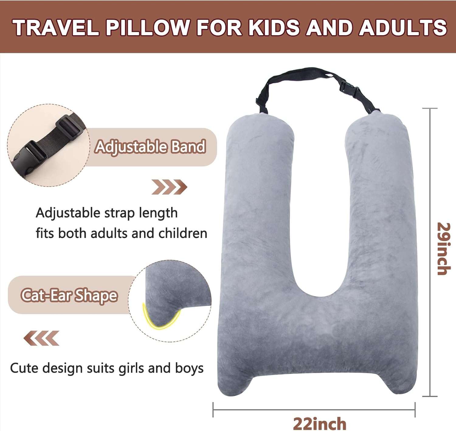 Car Pillow for Kids, Memory Foam Travel Pillow for Car and Adults, Kid Travel Pillow for Sleeping on Road Trip, Small Body Pillow for Kids - 5