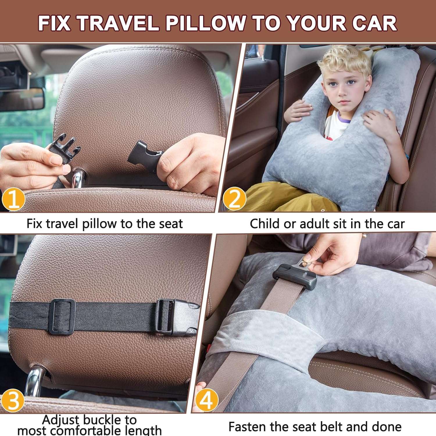 Car Pillow for Kids, Memory Foam Travel Pillow for Car and Adults, Kid Travel Pillow for Sleeping on Road Trip, Small Body Pillow for Kids - 7