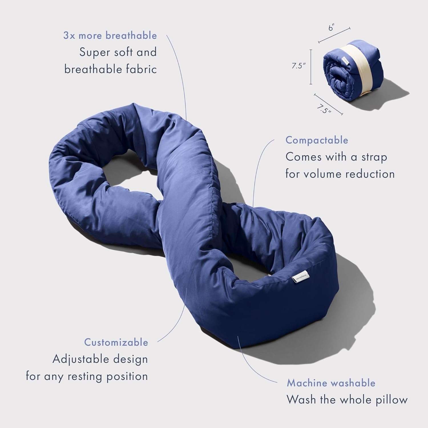 Huzi Infinity Pillow - Home Travel Soft Neck Scarf Support Sleep (Navy) - 3