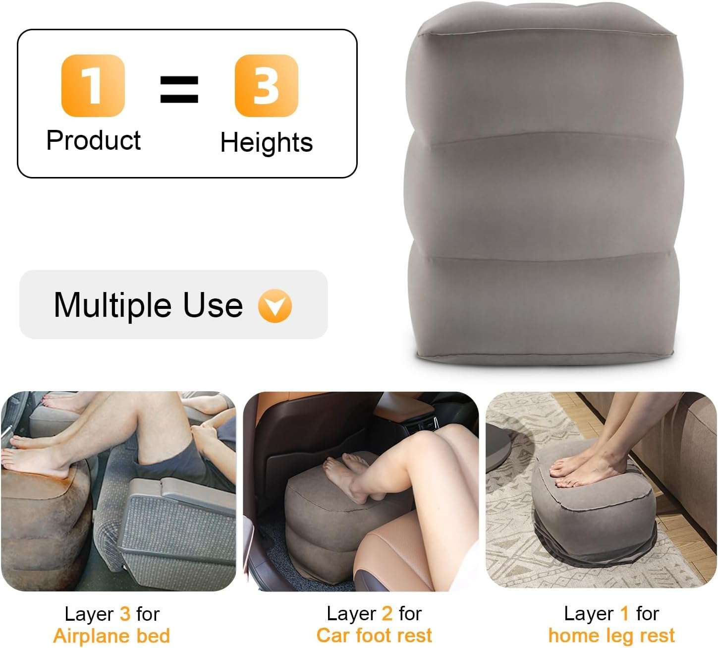 Inflatable Travel Foot Rest Pillow, Kids Airplane Bed, Adjustable Height Leg Pillow for Air Travel, Make a Flat Bed for Kids and Toddlers, Great for Airplane, Train, car - 5