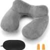 Inflatable Travel Pillow for Airplane Inflatable Neck Pillow for Traveling with Soft Velvet Washable Cover for Sleeping, Airplane,Train, Car, Office, Contoured Eye Masks, Earplugs - 1