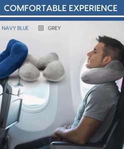Inflatable Travel Pillow for Airplane Inflatable Neck Pillow for Traveling with Soft Velvet Washable Cover for Sleeping, Airplane,Train, Car, Office, Contoured Eye Masks, Earplugs - 2