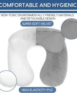 Inflatable Travel Pillow for Airplane Inflatable Neck Pillow for Traveling with Soft Velvet Washable Cover for Sleeping, Airplane,Train, Car, Office, Contoured Eye Masks, Earplugs - 5