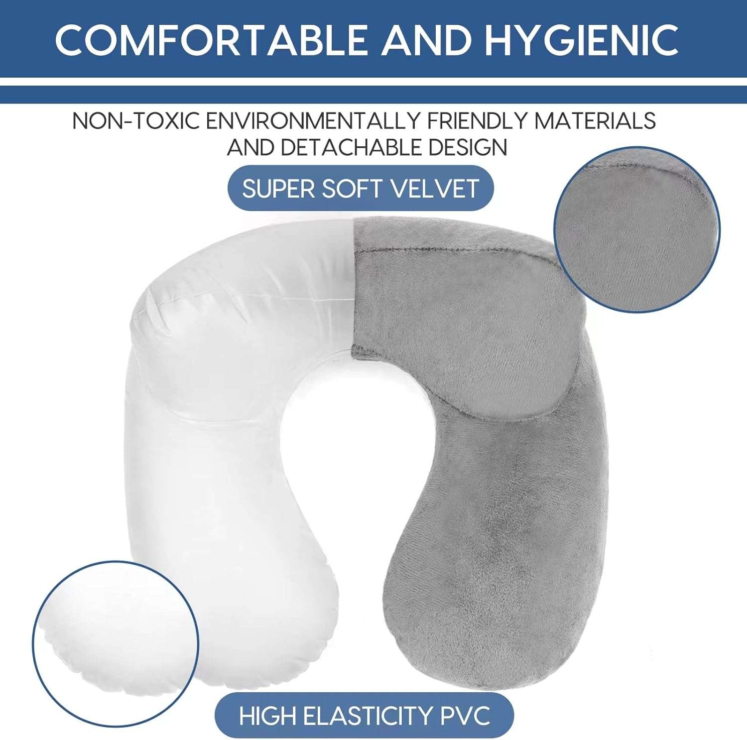 Inflatable Travel Pillow for Airplane Inflatable Neck Pillow for Traveling with Soft Velvet Washable Cover for Sleeping, Airplane,Train, Car, Office, Contoured Eye Masks, Earplugs - 5