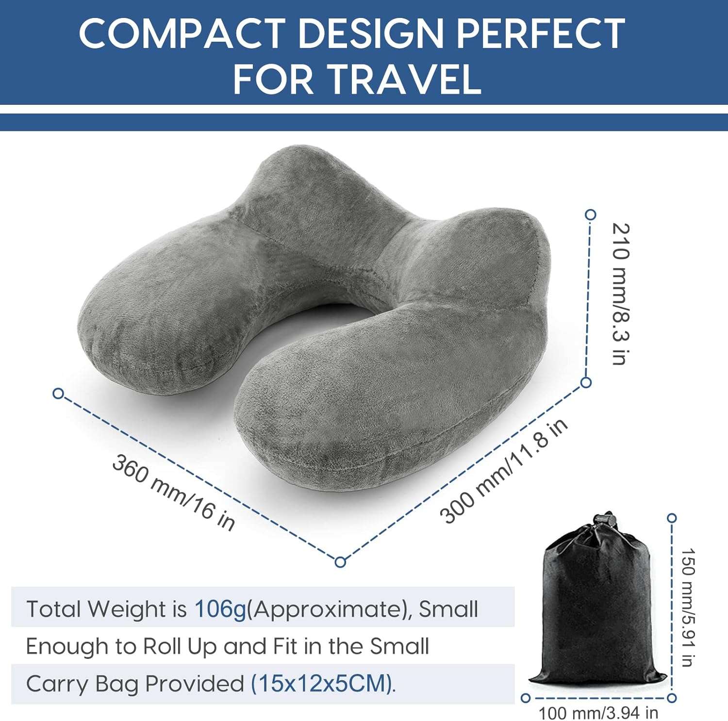 Inflatable Travel Pillow for Airplane Inflatable Neck Pillow for Traveling with Soft Velvet Washable Cover for Sleeping, Airplane,Train, Car, Office, Contoured Eye Masks, Earplugs - 6