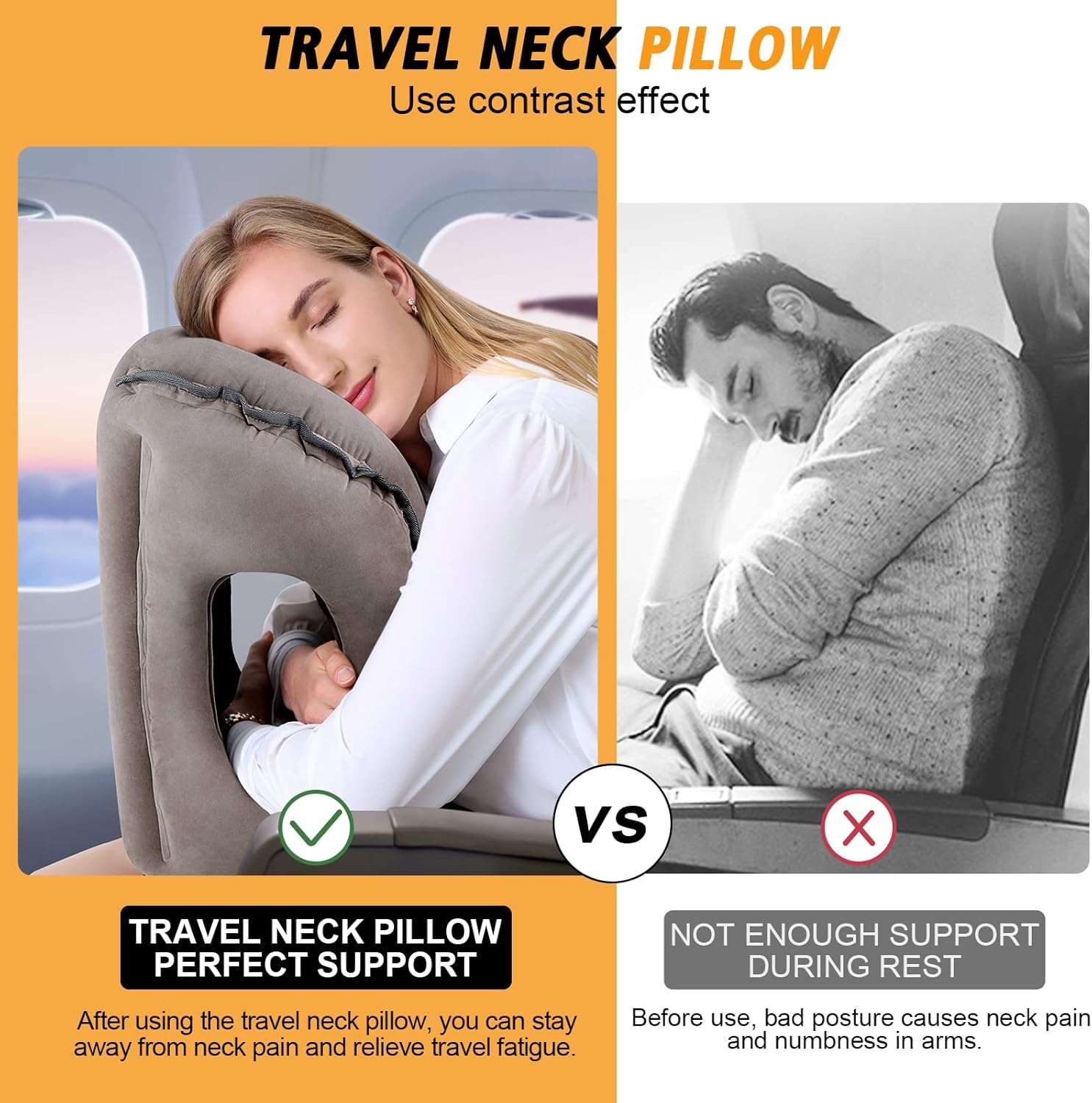 Inflatable Travel Pillow,Multifunction Travel Neck Pillow for Airplane to Avoid Neck and Shoulder Pain,Support Head,Neck,Used for Sleeping Rest - 3
