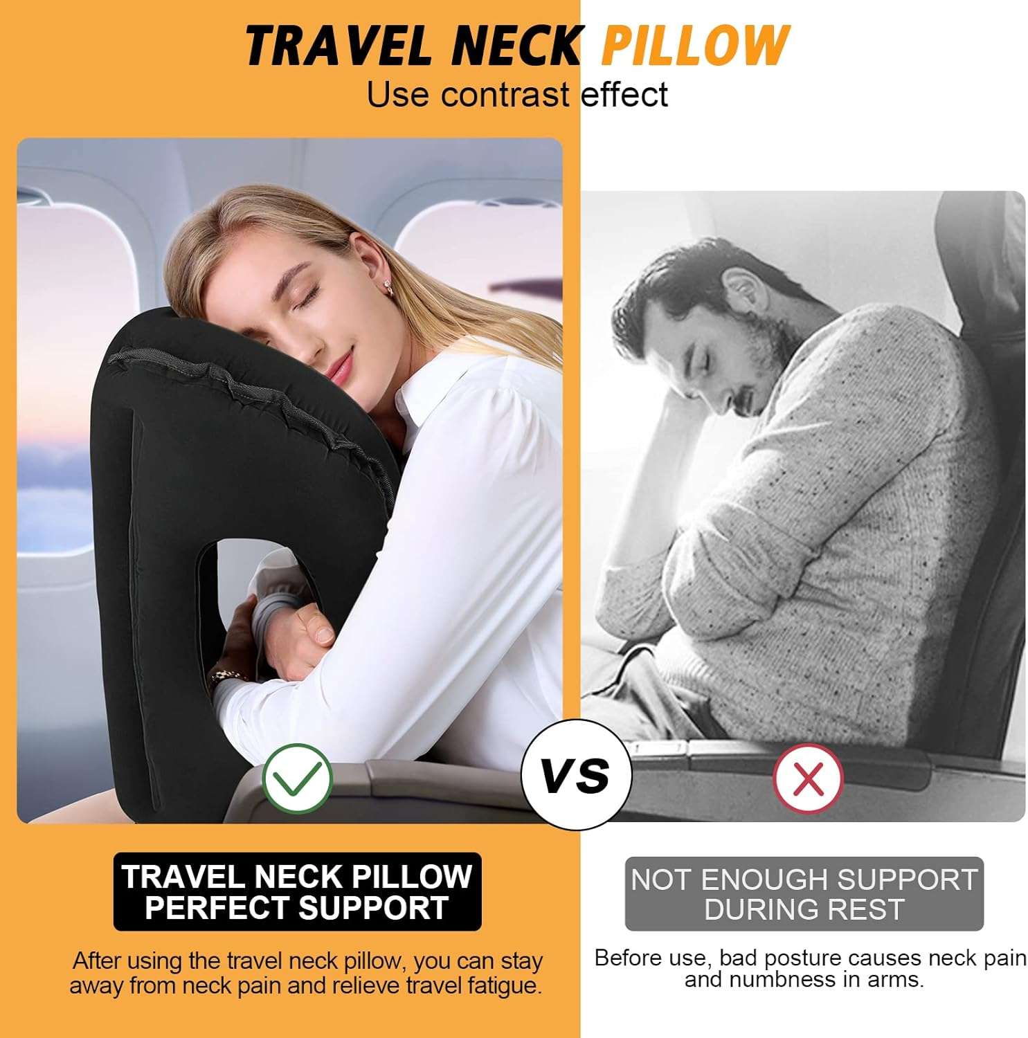 Inflatable Travel Pillow,Multifunction Travel Neck Pillow for Airplane to Avoid Neck and Shoulder Pain,Support Head,Neck,Used for Sleeping Rest, Airplane and Home Use - 2