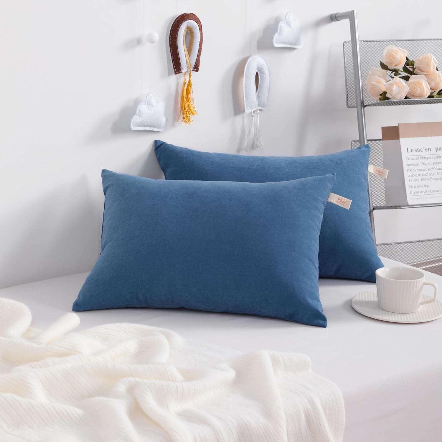 NTBAY Tiny Pillows, Down Alternative 7x11 Microfiber Mini Pillows for Travel, Neck, Wrist, Lumbar and Knee, Soft, Machine Washable, Denim Blue - 2